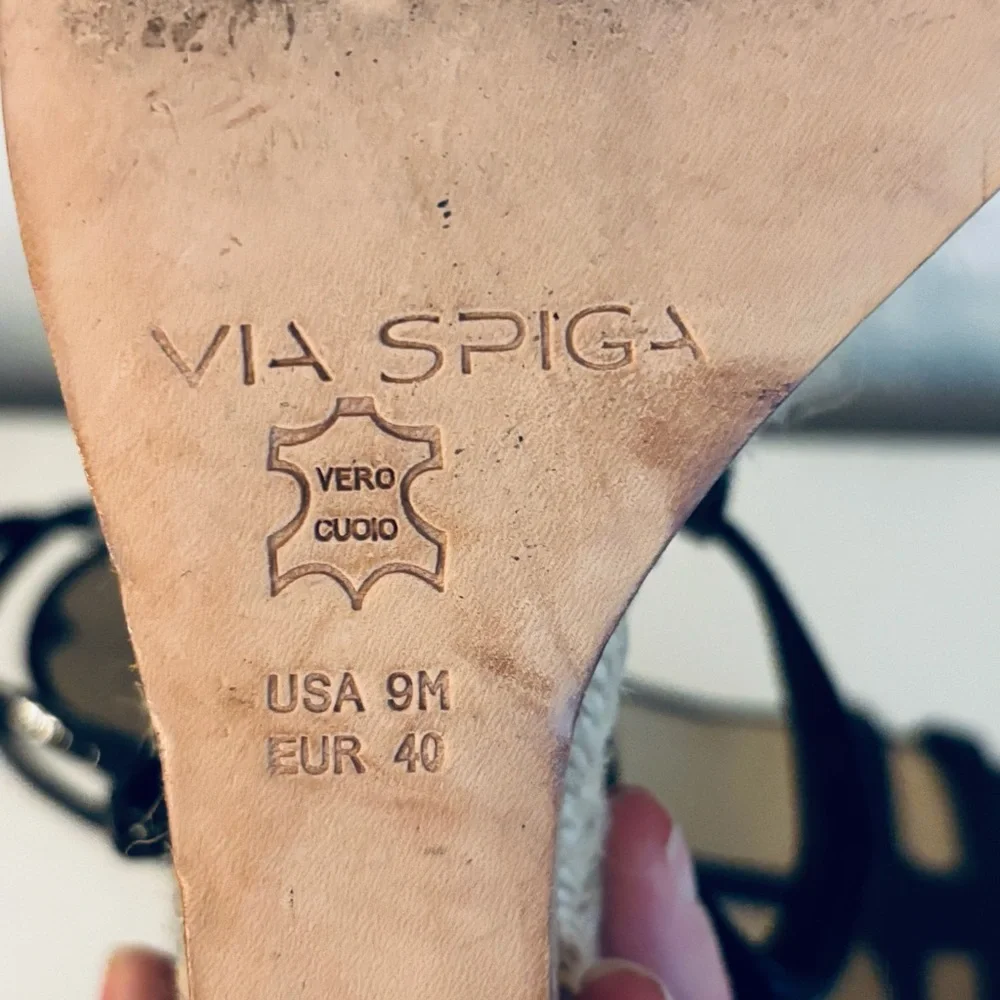 Via Spiga Patent Leather Wedge Platform Sandals Espadrille Cork Sole, Black, 9